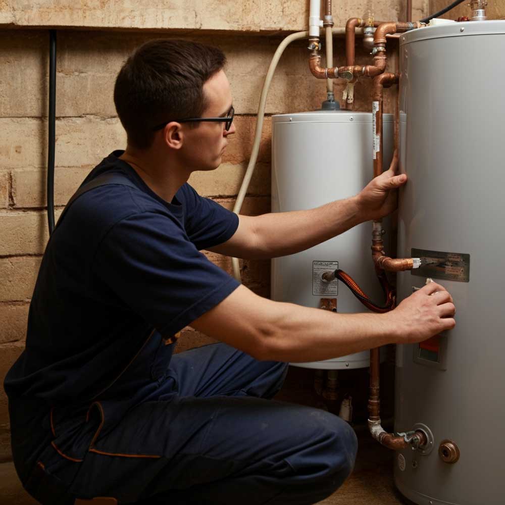 JNR technician working on water heater repairs