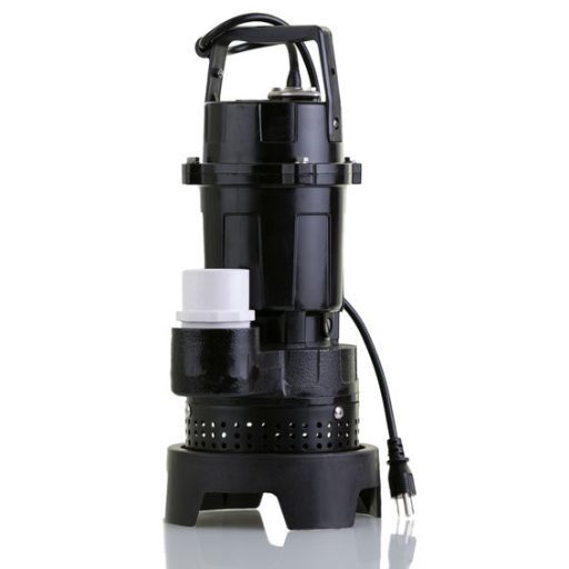 Brand new sump pump for suctioning collected ground water from a sump pit such as in a basement of a house