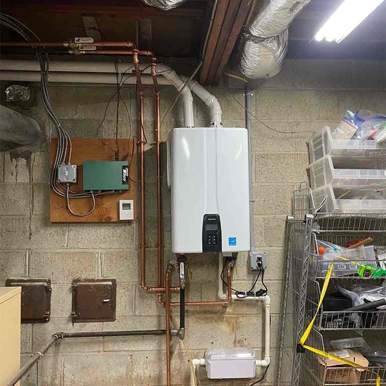 Tankless Water Heater Installed in the Basement