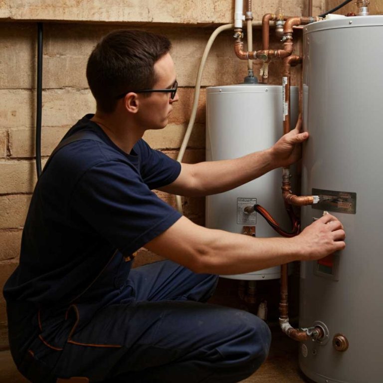 JNR technician working on water heater repairs