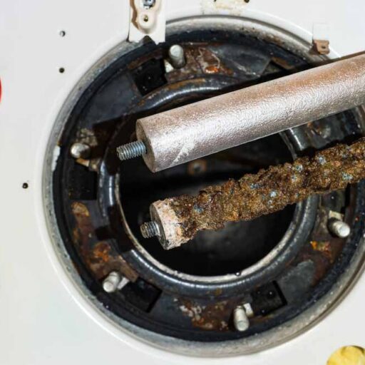 diagram of a water heater anode rod showing corrosion